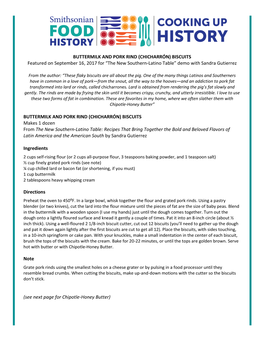 BUTTERMILK and PORK RIND (CHICHARRÓN) BISCUITS Featured on September 16, 2017 for “The New Southern-Latino Table” Demo with Sandra Gutierrez