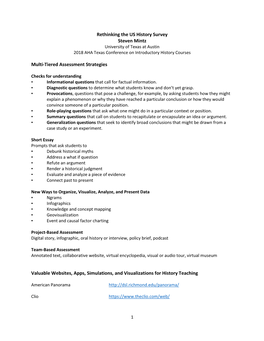 Rethinking the US History Survey Steven Mintz University of Texas at Austin 2018 AHA Texas Conference on Introductory History Courses