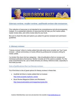 Literary Review, Reader Review, and Book Review Site Resources