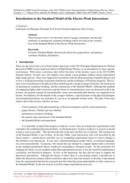 Introduction to the Standard Model of the Electro-Weak Interactions