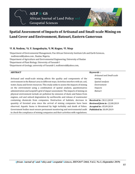 Spatial Assessment of Impacts of Artisanal and Small-Scale Mining on Land Cover and Environment, Batouri, Eastern Cameroun