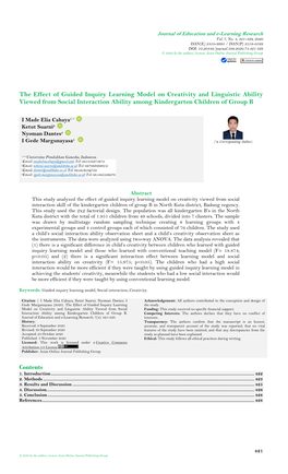 The Effect of Guided Inquiry Learning Model on Creativity and Linguistic Ability Viewed from Social Interaction Ability Among Kindergarten Children of Group B