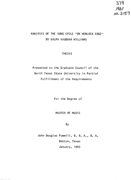 Analysis of the Song Cycle "On Wenlock Edge" by Ralph Vaughan Williams