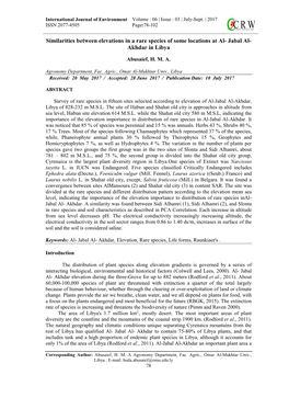 Similarities Between Elevations in a Rare Species of Some Locations at Al- Jabal Al- Akhdar in Libya
