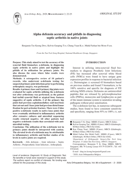 Alpha Defensin Accuracy and Pitfalls in Diagnosing Septic Arthritis in Native Joints