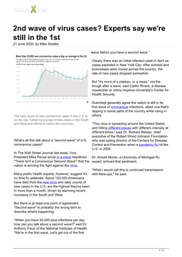 2Nd Wave of Virus Cases? Experts Say We're Still in the 1St 21 June 2020, by Mike Stobbe