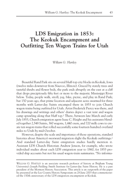 LDS Emigration in 1853: the Keokuk Encampment and Outfitting Ten Wagon Trains for Utah