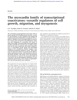The Myocardin Family of Transcriptional Coactivators: Versatile Regulators of Cell Growth, Migration, and Myogenesis