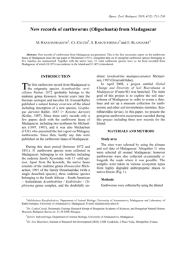 New Records of Earthworms (Oligochaeta) from Madagascar