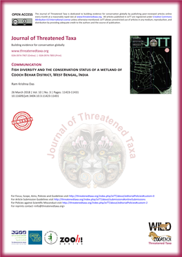 Fish Diversity and the Conservation Status of a Wetland of Cooch Behar District, West Bengal, India