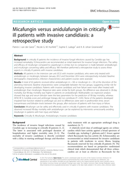 Micafungin Versus Anidulafungin in Critically Ill Patients with Invasive Candidiasis: a Retrospective Study Patrick J
