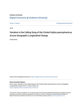 Variation in the Calling Song of the Cricket Gryllus Pennsylvanicus Across Geographic Longitudinal Change