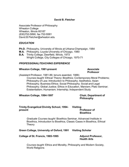 David B. Fletcher CV Wheaton College (IL)