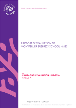 Rapport D'évaluation De Montpellier Business School