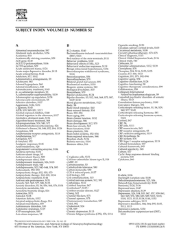 Subject Index Volume 23 Number S2