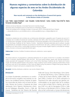 Nuevos Registros Y Comentarios Sobre La Distribución De Algunas Especies