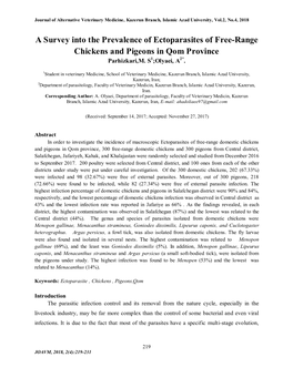 A Survey Into the Prevalence of Ectoparasites of Free-Range Chickens and Pigeons in Qom Province Parhizkari,M