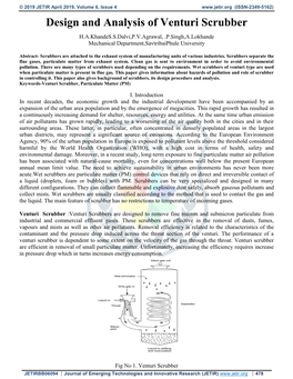 Design and Analysis of Venturi Scrubber H.A.Khandes.S.Dalvi,P.V.Agrawal, .P.Singh,A.Lokhande Mechanical Department,Savtribaiphule University