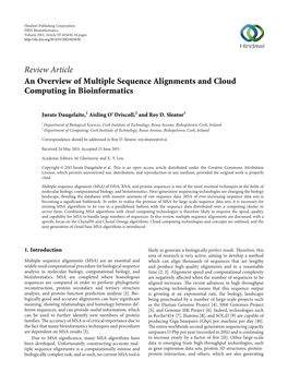 Review Article an Overview of Multiple Sequence Alignments and Cloud Computing in Bioinformatics