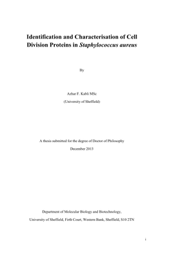 Identification and Characterisation of Cell Division Proteins in Staphylococcus Aureus