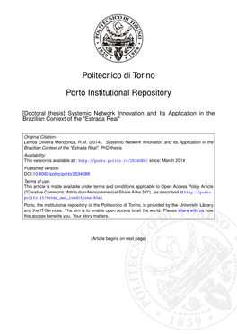 Systemic Network Innovation and Its Application in the Brazilian Context of the "Estrada Real"