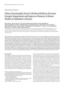 Ciliary Neurotrophic Factor Cell-Based Delivery Prevents Synaptic Impairment and Improves Memory in Mouse Models of Alzheimer’S Disease