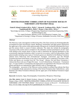 Biostratigraphic Correlation of Paleozoic Rocks in Northern and Westren Iraq