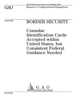 GAO-04-881 Border Security: Consular Identification Cards