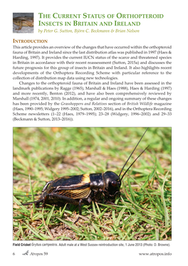 THE CURRENT STATUS of ORTHOPTEROID INSECTS in BRITAIN and IRELAND by Peter G