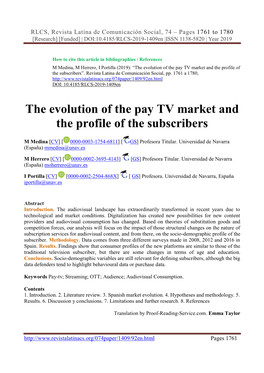 The Evolution of the Pay TV Market and the Profile of the Subscribers”