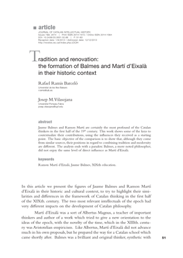 Article JOURNAL of CATALAN INTELLECTUAL HISTORY, Issues 7&8, 2014 | Print ISSN 2014-1572 / Online ISSN 2014-1564 DOI: 10.2436/20.3001.02.88 | P