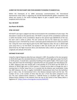 A Brief on the Exo-Planet and Star Assigned to Nigeria to Name by Iau