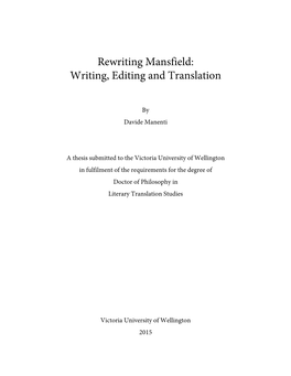 Rewriting Mansfield: Writing, Editing and Translation