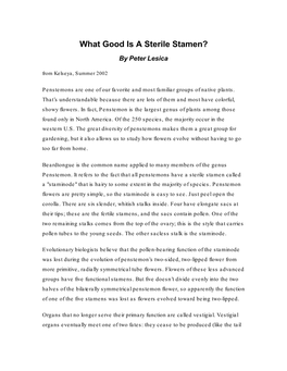 What Good Is a Sterile Stamen? by Peter Lesica from Kelseya, Summer 2002