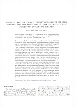 Observations on the Quaternary Geology of an Area Between the 2Nd Salpausselkä and the Ice-Marginal Formation of Central Finland