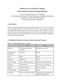 The Rise of a New Software Category: Web-Enabled Personal Genealogy Databases
