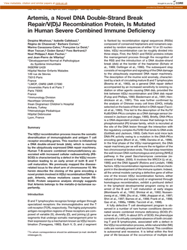 Artemis, a Novel DNA Double-Strand Break Repair/V(D)J Recombination Protein, Is Mutated in Human Severe Combined Immune Deficiency