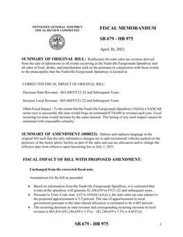 Hb 975 Fiscal Memorandum Sb