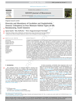 Diversity and Abundance of Carabidae and Staphylinidae 66 2 67 3 (Insecta: Coleoptera) in Four Montane Habitat Types on Mt