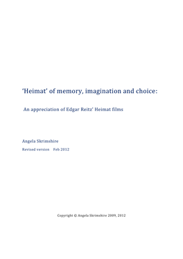 Heimat’ of Memory, Imagination and Choice