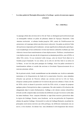 Les Deux Palais De Mustapha Khaznadar À Carthage : Genèse De Nouveaux Espaces Urbanisés