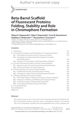 Beta-Barrel Scaffold of Fluorescent Proteins: Folding, Stability and Role in Chromophore Formation