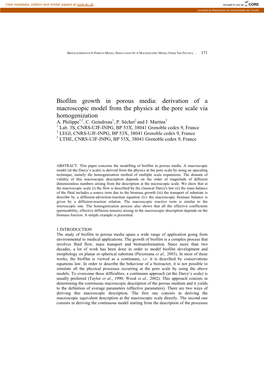 Biofilm Growth in Porous Media: Derivation of a Macroscopic Model from the Physics … 171