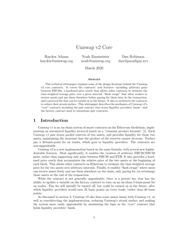 Whitepaper Explains Some of the Design Decisions Behind the Uniswap V2 Core Contracts