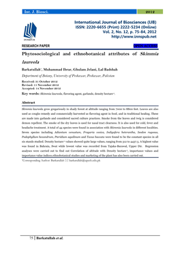 Phytosociological and Ethnobotanical Attributes of Skimmia