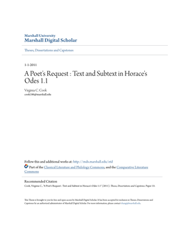 A Poet's Request : Text and Subtext in Horace's Odes 1.1 Virginia C