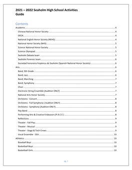 2021 – 2022 Seaholm High School Activities Guide Contents