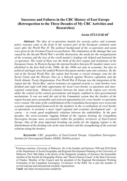 Successes and Failures in the CBC History of East Europe (Retrospection to the Three Decades of My CBC Activities and Researches)