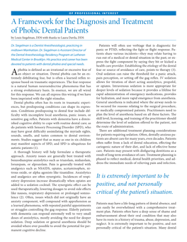 A Framework for the Diagnosis and Treatment of Phobic Dental Patients by Louis Siegelman, DDS with Thanks to Laura Davila, DDS