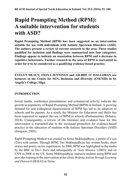 Rapid Prompting Method (RPM): a Suitable Intervention for Students with ASD?